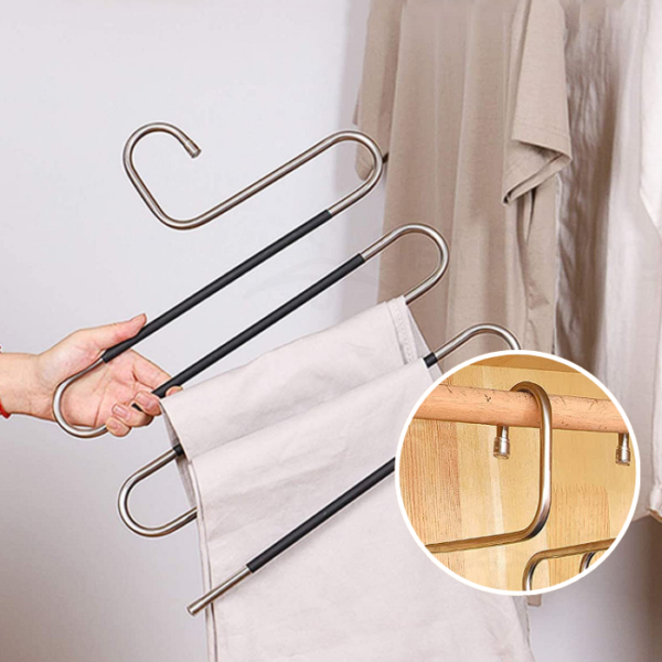 Stainless Steel 5 Layers Anti-Slip S Type Pant Magic Hanger Multi Function Trousers Clothes Hanger Penyangkut Tudung