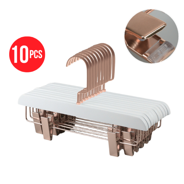 Rose Gold White Wooden Pants Skirts Hangers Solid Wood Trousers Bottom Hanger with 2-Adjustable Gold Clips