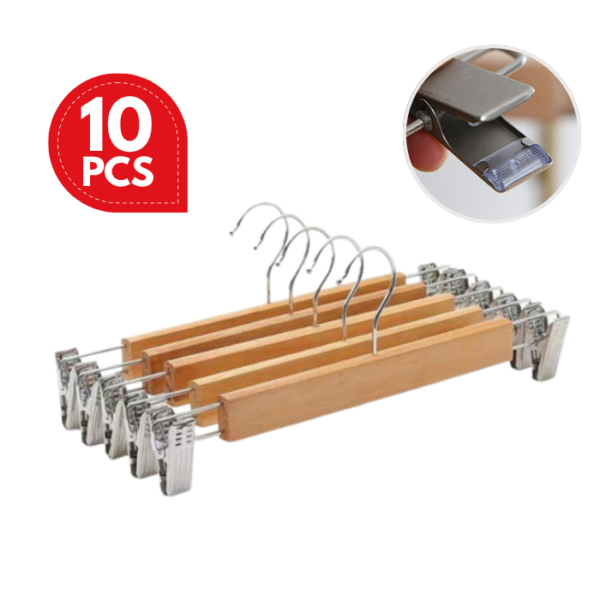 High Quality Korean Style Boutique Solid Wooden Hanger Baju Pant Trouser Hanger Kayu With Clips (Thicker Version)