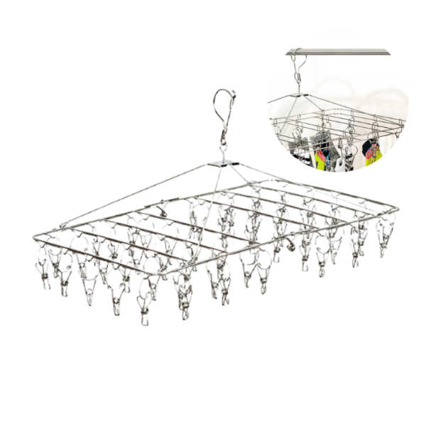30 clips Stainless Steel Square Folding Hanger Socks Rack Super Thick Square With Clip Drying Rack Heavy Duty Hangers