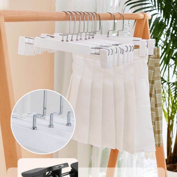 Premium Stainless Steel Pant Hanger With Rubber Cushioned Clip Wood Pants Hangers Flat Hook Hanger Seluar