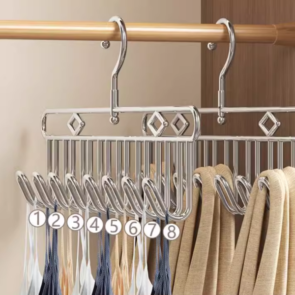 Stainless Steel Multi-head Clothes Hanger Sling Hook Underwear Storage Rack Multi-functional Tie Bra Storage Artifact