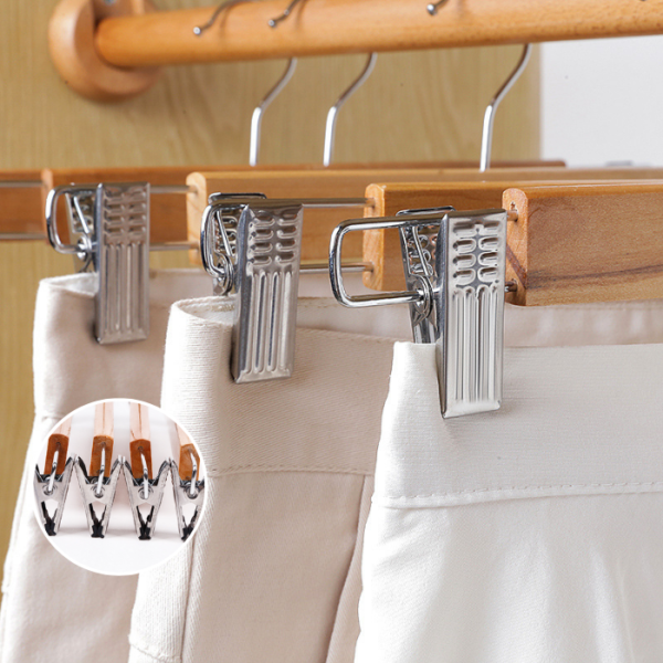 High Quality Korean Style Boutique Solid Wooden Hanger Baju Pant Trouser Hanger Kayu With Clips (Thicker Version)