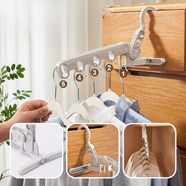 Space Saving Foldable Hanger Plastic Travel Drying Rack with 5 Holes Easy to Install with No Tools Needed Door Hook