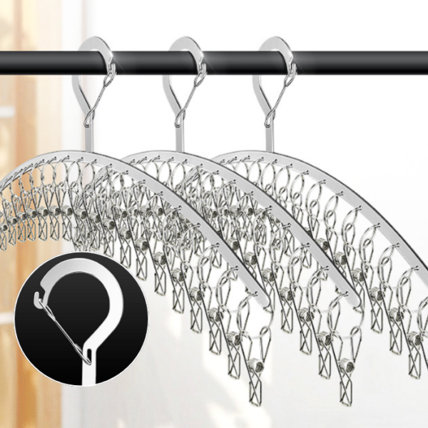 20 Clips Silver Stainless Steel Hanger For Socks & Underwear with Windproof Design and Durable Clips Gold Hanger Emas
