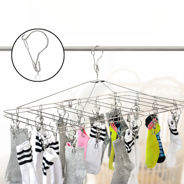 30 clips Stainless Steel Square Folding Hanger Socks Rack Super Thick Square With Clip Drying Rack Heavy Duty Hangers