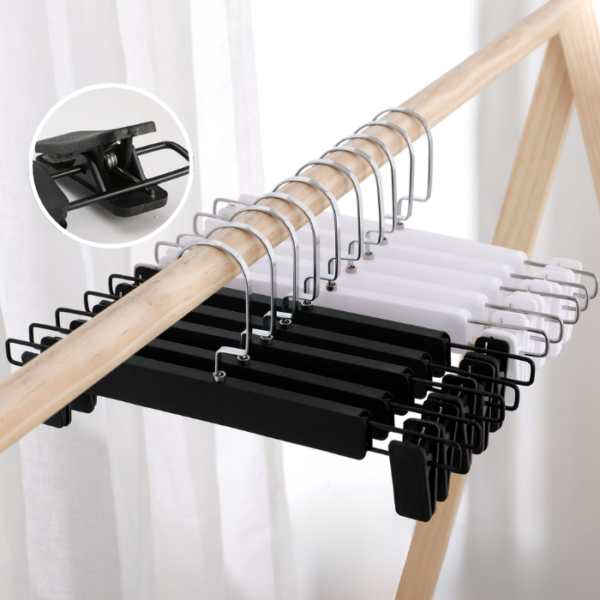 Premium Stainless Steel Pant Hanger With Rubber Cushioned Clip Wood Pants Hangers Flat Hook Hanger Seluar