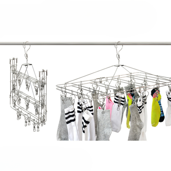 30 clips Stainless Steel Square Folding Hanger Socks Rack Super Thick Square With Clip Drying Rack Heavy Duty Hangers