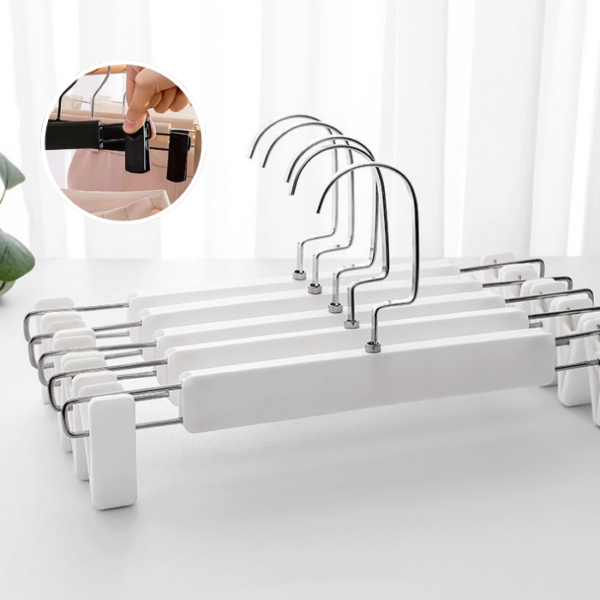 Premium Stainless Steel Pant Hanger With Rubber Cushioned Clip Wood Pants Hangers Flat Hook Hanger Seluar