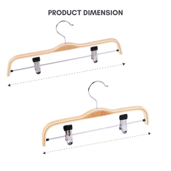 Adjustable Solid Wood Pants Hanger Natural Smooth Finish High-Grade with Sturdy Metal Rubber Padded Clips Wooden Hanger