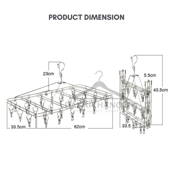 30 clips Stainless Steel Square Folding Hanger Socks Rack Super Thick Square With Clip Drying Rack Heavy Duty Hangers