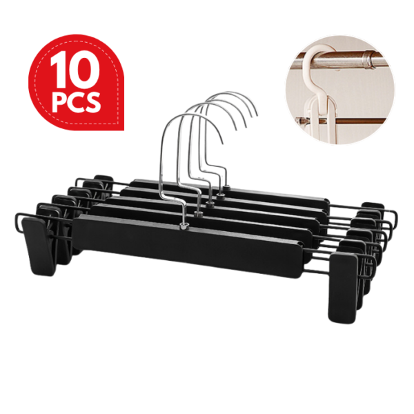 Premium Stainless Steel Pant Hanger With Rubber Cushioned Clip Wood Pants Hangers Flat Hook Hanger Seluar