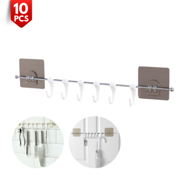 6 Hooks Kitchen & Bathroom Free Punching Hook