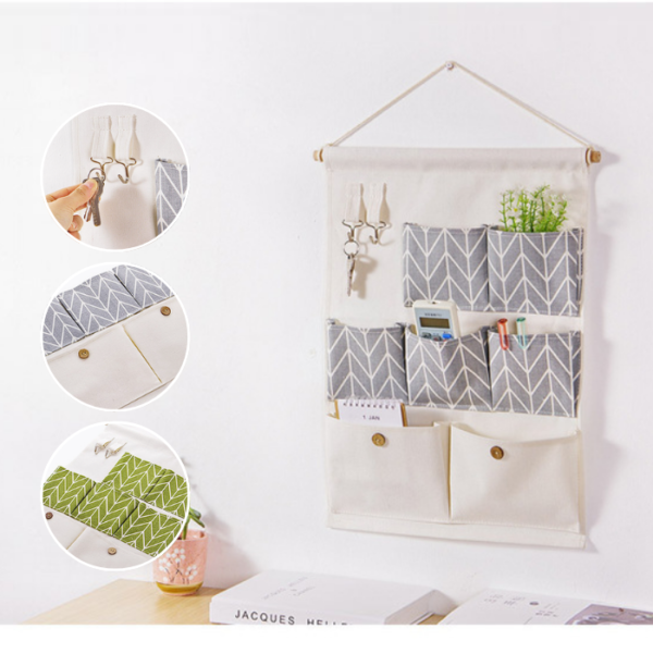 Simple Cotton and Linen Seven Pocket Hanging Bag